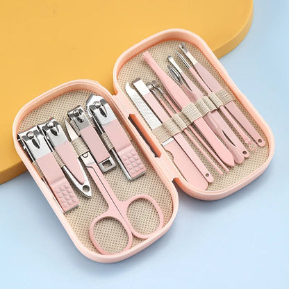 14 Piece Deluxe Manicure & Pedicure Set Pink And Blue Stainless Steel