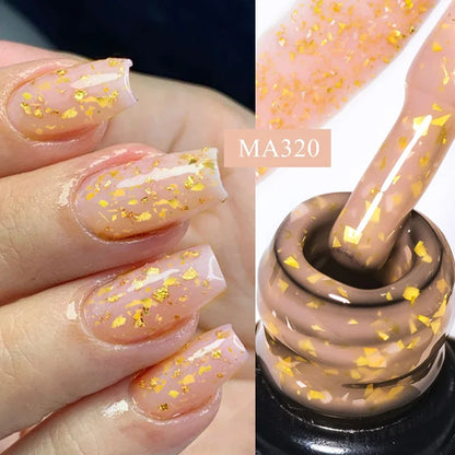 7ml Gold Foils Glitter Rubber Base Gel Nail Gel Polish Self-leveling
