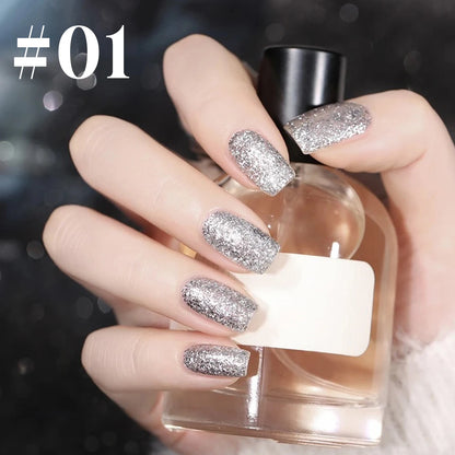 10ml 1-12pcs Gold Sparkling Platinum Nail Gel Polish Glitter Long