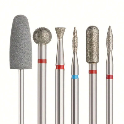 6pcs/set Diamond Sand Nail Files Drill Cuticle Polishing Bit Nail
