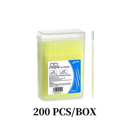 200 pcs /box Double-ended Disposable Dental Floss Toothbrush Toothpick