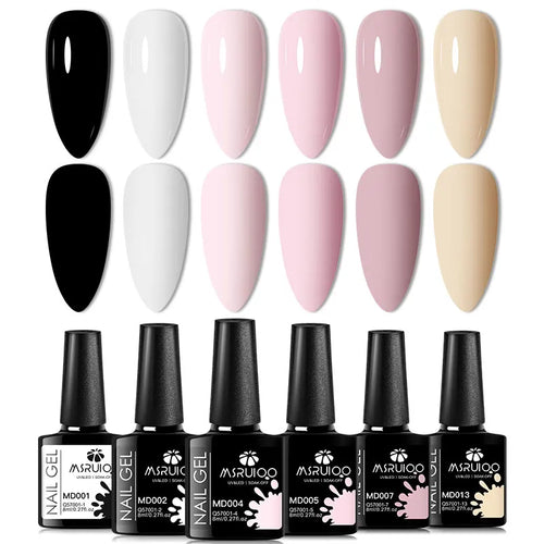 6pc All-season Gel Nail Polish Set Nude Pink Red Glitter Semi