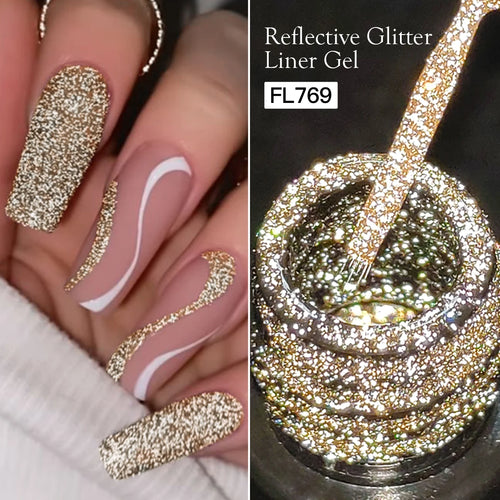 FOUR LILY 5ml Reflective Glitter Liner Nail Gel Polish Gold Silver Red