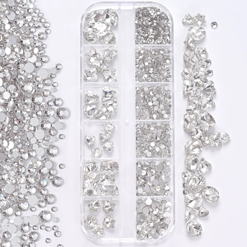 1Box 3D Clear Nail Art Rhinestones 12Shapes Mixed