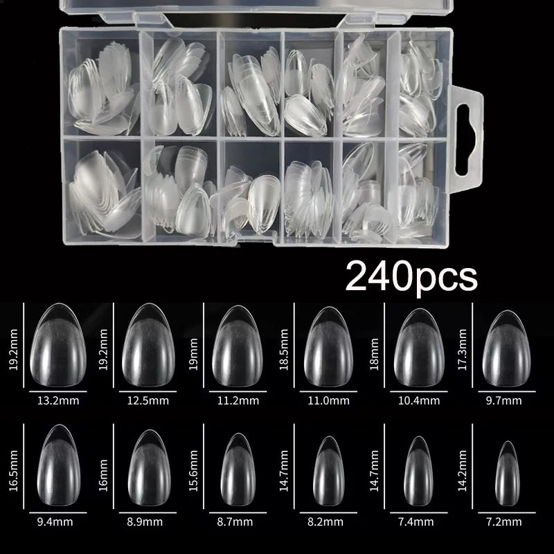 240Pcs/Box Half Matte XXS Almond Nail Tips Full Cover Soft Gel False