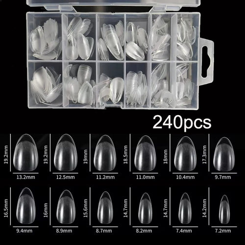240Pcs/Box Half Matte XXS Almond Nail Tips Full Cover Soft Gel False