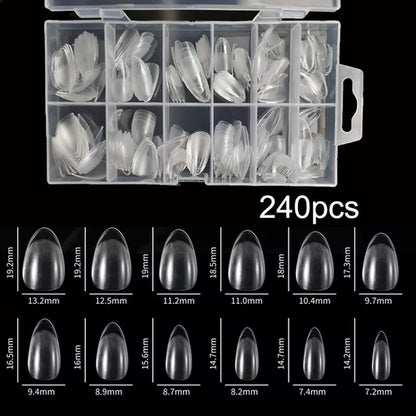 240Pcs/Box Half Matte XXS Almond Nail Tips Full Cover Soft Gel False