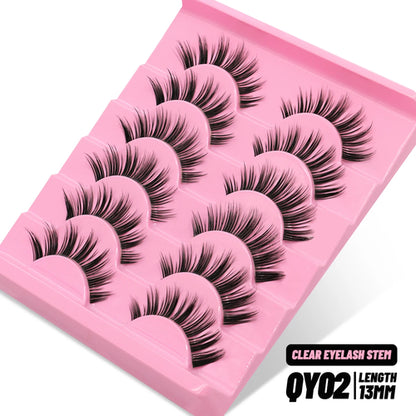 GROINNEYA Cat eye Lashes 5/6 pairs Clear Band Lashes Natural Look 6D