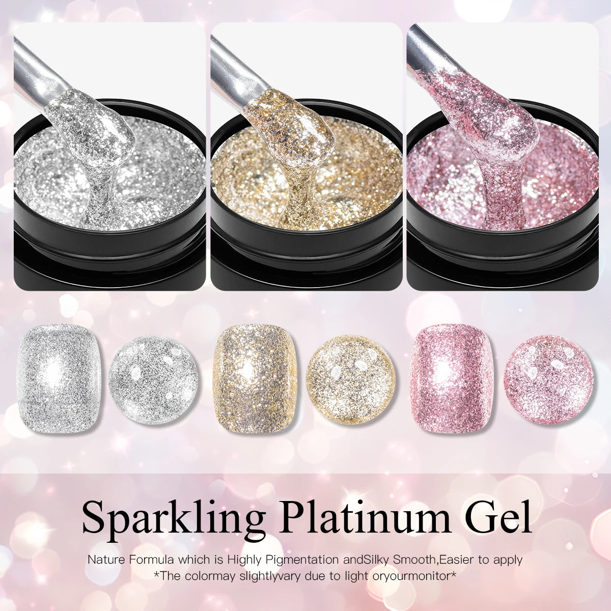 Four Lily 8ml Gold Sparkling Platinum Nail Gel Polish Glitter Long