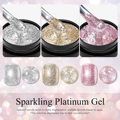Four Lily 8ml Gold Sparkling Platinum Nail Gel Polish Glitter Long