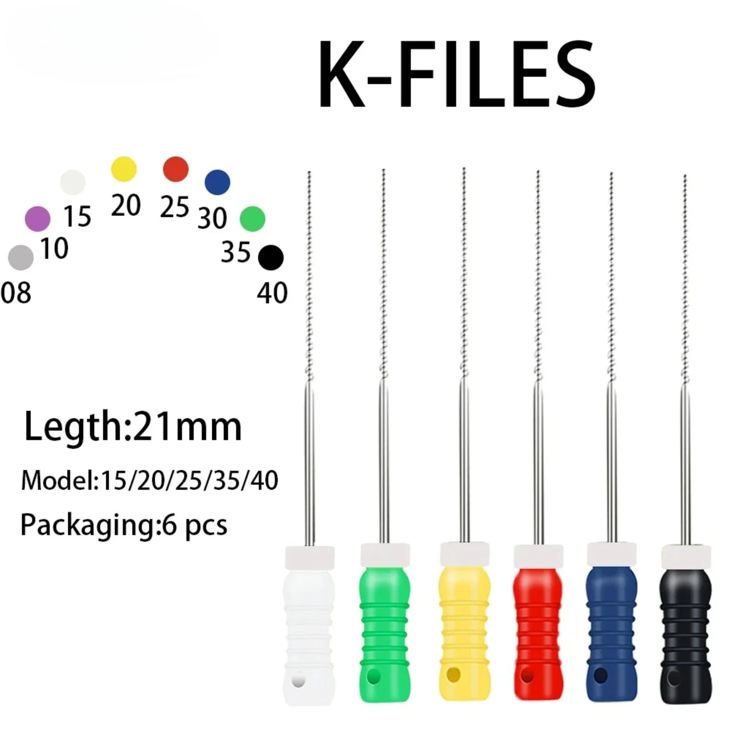 6pcs/Pack 21mm/25mm/31mm K Files Stainless Steel Dental Endodontic
