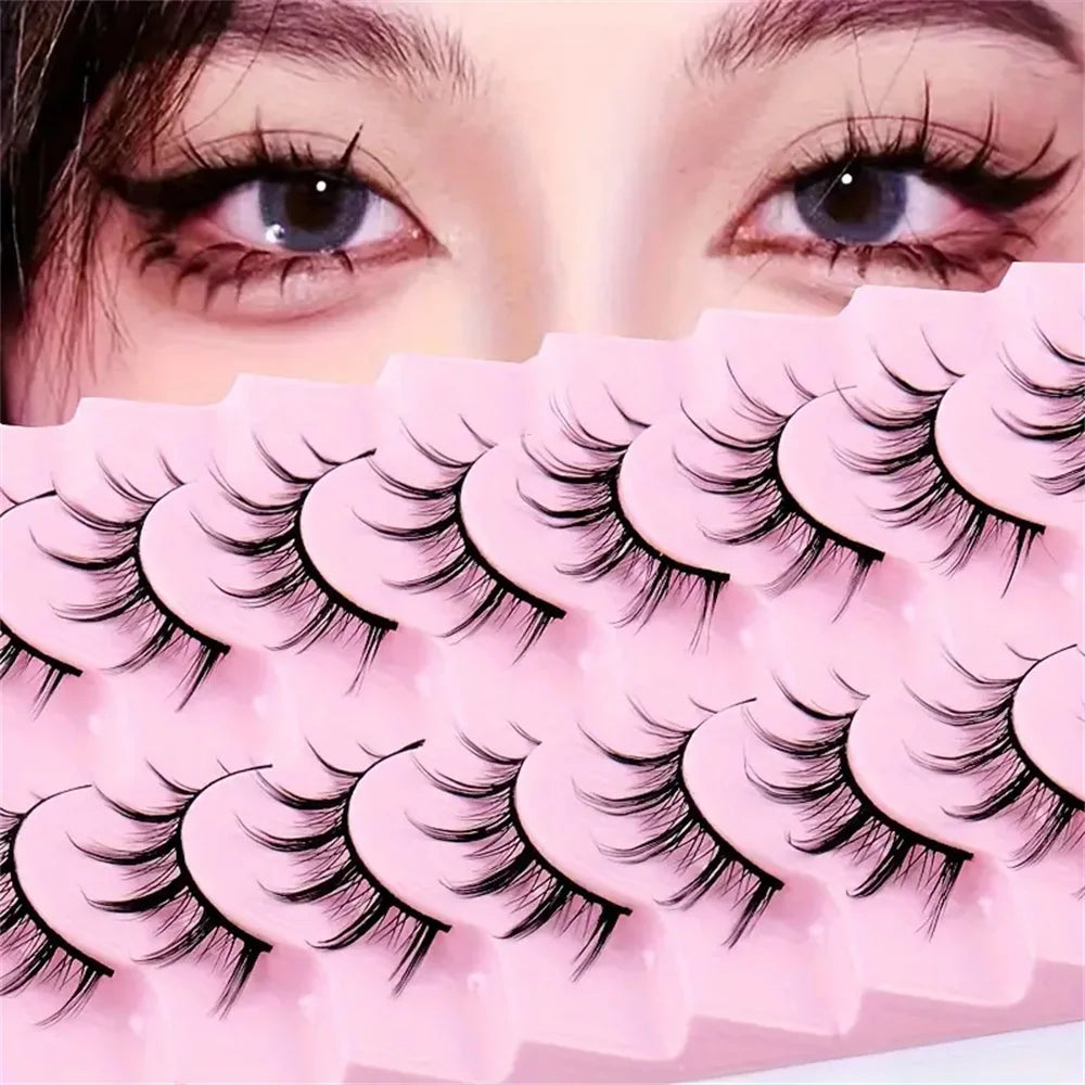 10 Pairs Of False Eyelashes Fluffy Cat Eyes - Extra Long And Thick For