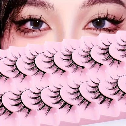 10 Pairs Of False Eyelashes Fluffy Cat Eyes - Extra Long And Thick For