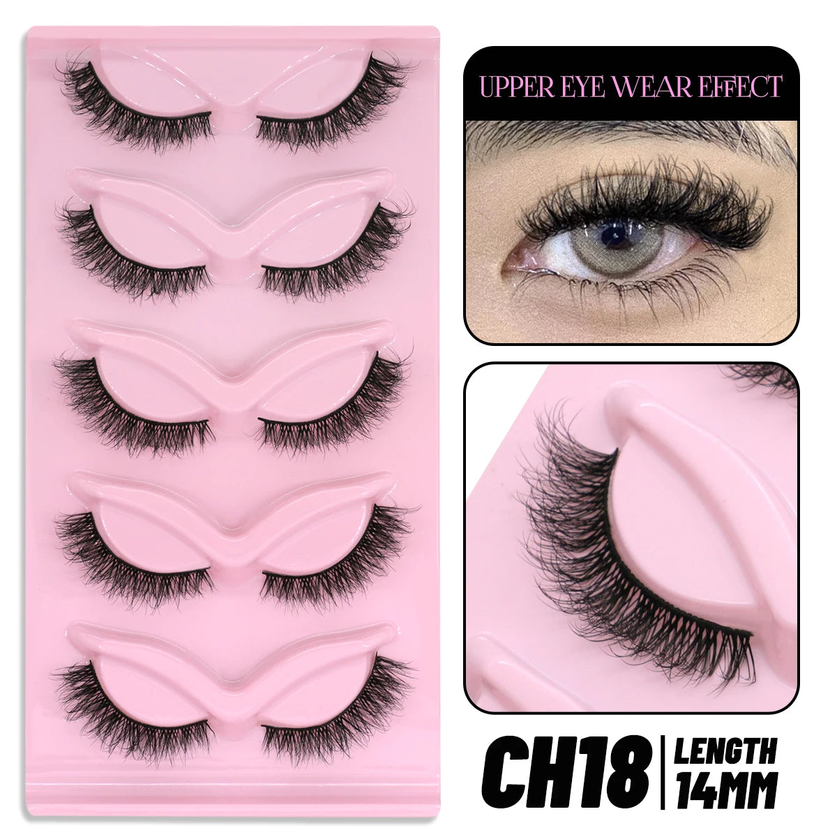 GROINNEYA 5 pairs Cat Eye Lashes Faux Mink Eyelashes Clear Band Lashes Natural Look Wispy Mink Eyelashes Full Strip Lashes