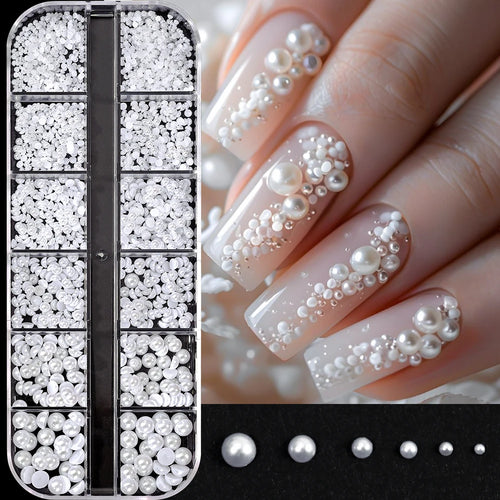 12Grids Ocean Gold Nail Art Charms Shell/Seahorse/Starfish White Half