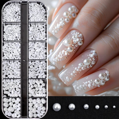 12Grids Ocean Gold Nail Art Charms Shell/Seahorse/Starfish White Half