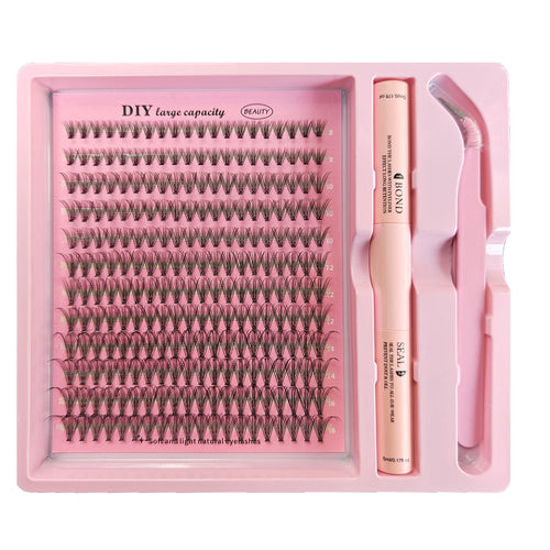 DIY Clusters Lash Kit Full Set 8-16mm Mix Bond&Seal Tweezers Lash for