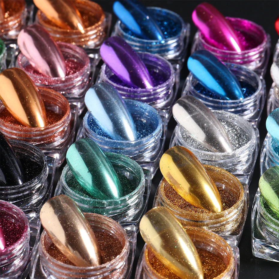 23pcs/Set Metallic Chrome Nail Powder Y2K Styles Magic Mirror