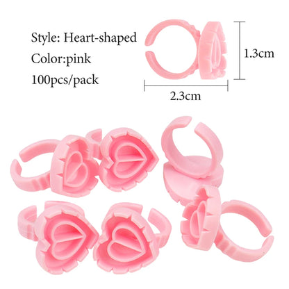 100 Pcs Disposable Eyelash Glue Ring Holder Cup Heart-shaped Plastic
