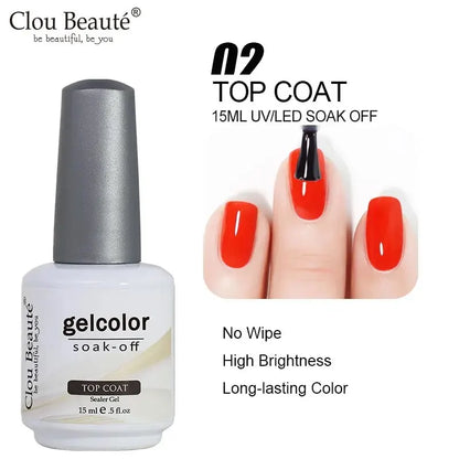 Clou Beaute No Wipe Top Coat Base Coat UV Gel Nail Art Tips Manicure