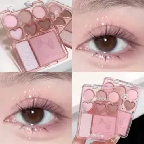 Heart-shaped 8-color eyeshadow tray with blush highlight - matte,