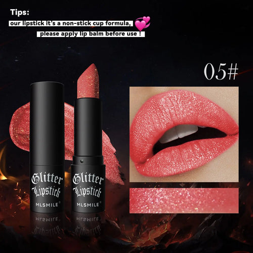7Colors Glitter Lipstick Waterproof Long Lasting Diamond Pearlescent