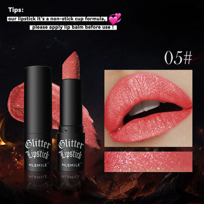 7Colors Glitter Lipstick Waterproof Long Lasting Diamond Pearlescent
