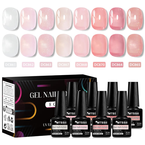 8pcs Nude Jelly Gel Nail Polish Set With Box Translucent Color Semi