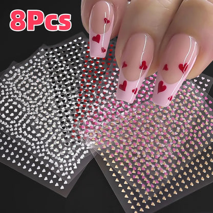 8Colors/Set 3D Love-Heart Nails Stickers Mini Sweet Hearts