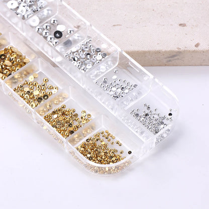 12Grids Mixed Color Gold Silver Flat Half round Pearl Nail Parts