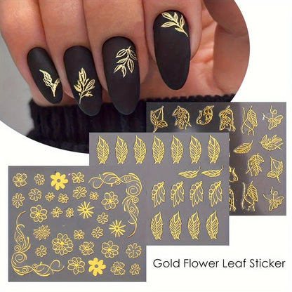 30 Sheets Golden Floral Nail Art Stickers - 3D Self-Adhesive