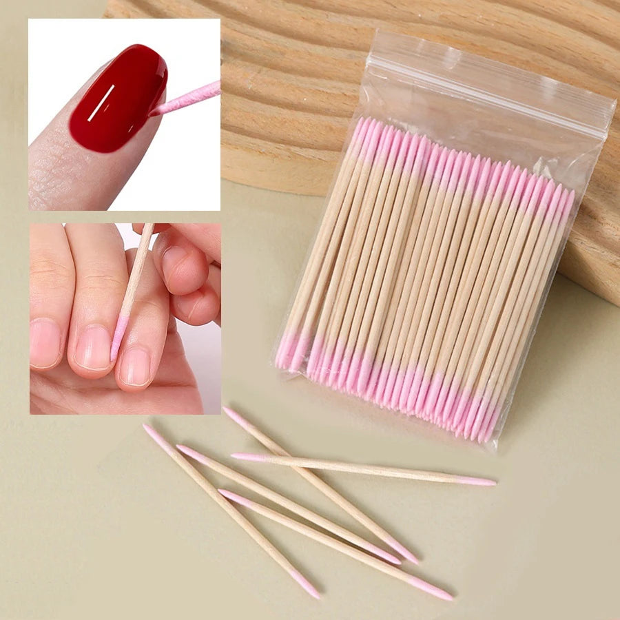 100Pcs Double-Ended Cotton Swabs Fine Pointed Tips for Nail Art Makeup
