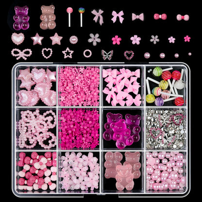 12/15Grids/box Mixed Resin Bowknot Nail Art Decorations 3D Acrylic
