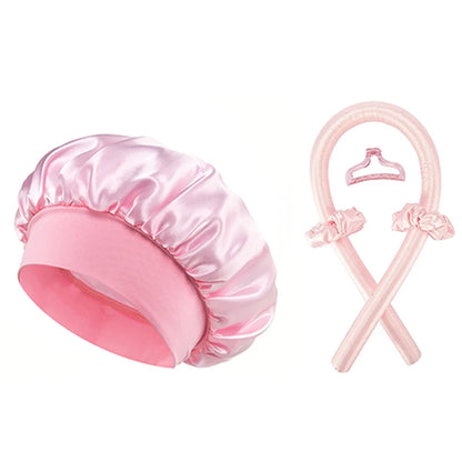 No Heat Hair Curler And Satin Sleeping Cap Set Heatless Hair Curling