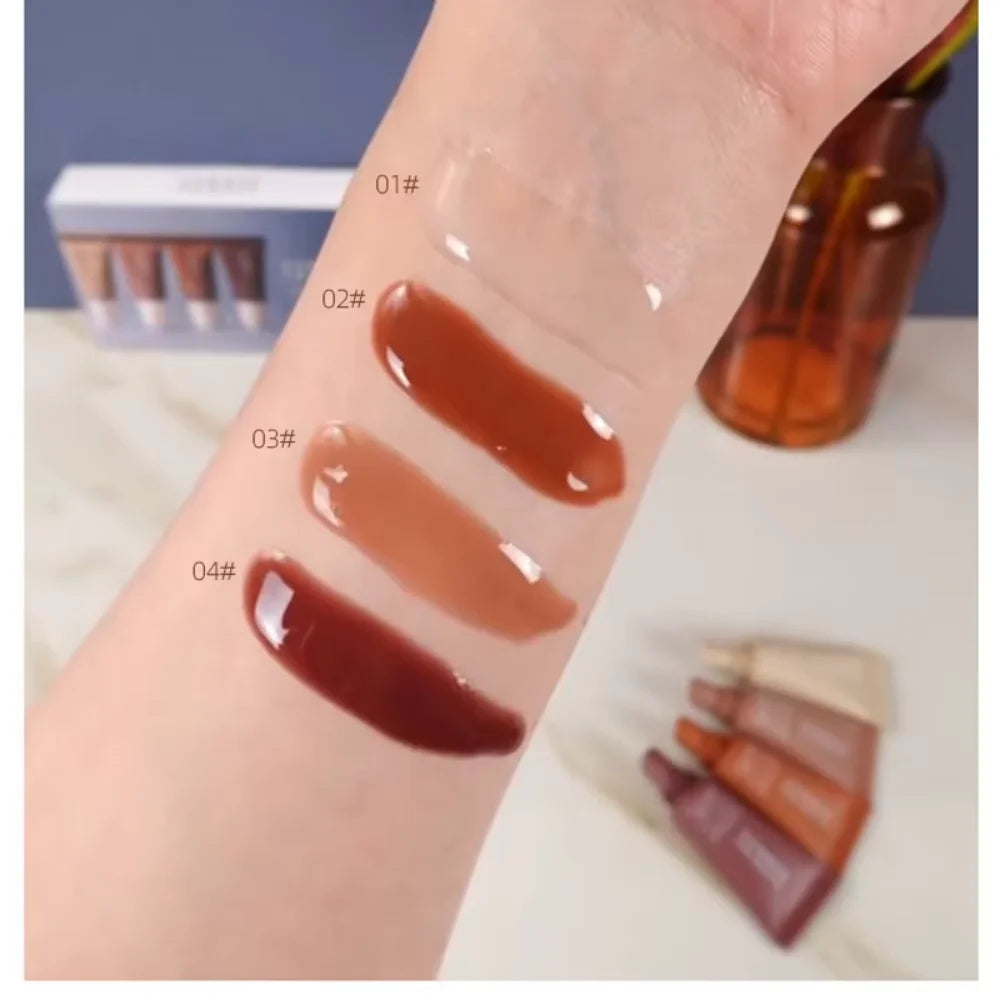 4-Color Long-Lasting Lip Gloss Set Liquid Matte Lipstick Non-Stick Cup