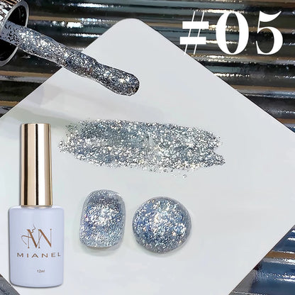 10ml 1-12pcs Gold Sparkling Platinum Nail Gel Polish Glitter Long