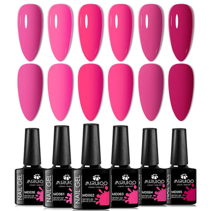 6pc All-season Gel Nail Polish Set Nude Pink Red Glitter Semi
