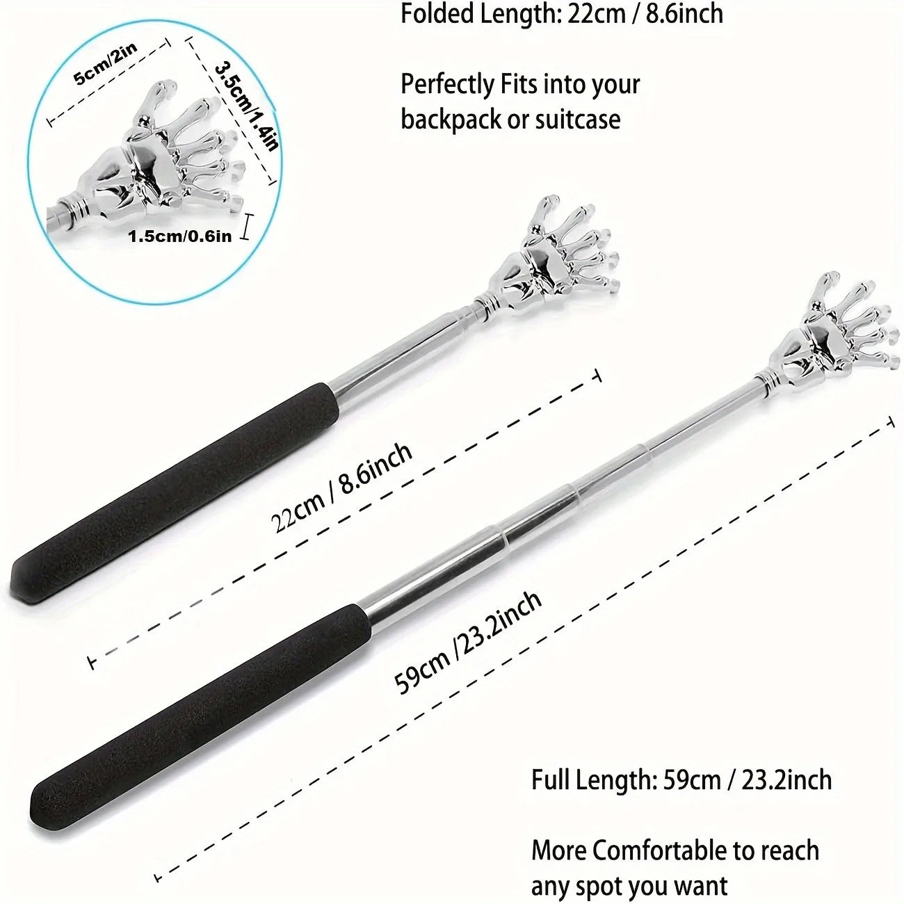 silvery Telescopic Back Scratcher,  Portable Extendable Stainless