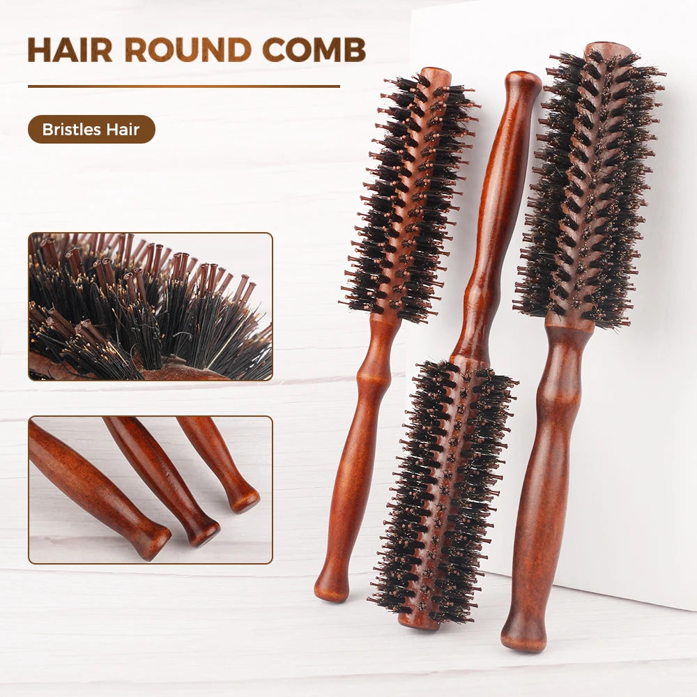 12 Style Wood Handle Round Rolling Brush Straight Twill Hair Comb Boar