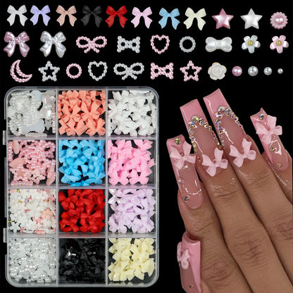 12/15Grids/box Mixed Resin Bowknot Nail Art Decorations 3D Acrylic