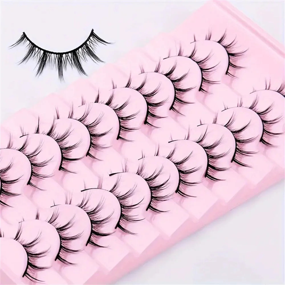 10 Pairs Of False Eyelashes Fluffy Cat Eyes - Extra Long And Thick For