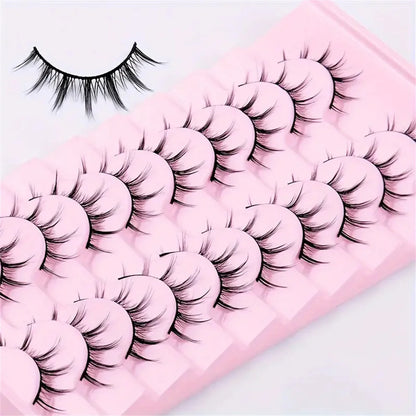 10 Pairs Of False Eyelashes Fluffy Cat Eyes - Extra Long And Thick For