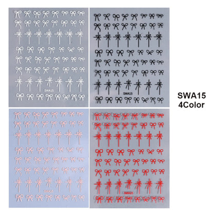 4/8pcs Bowknot Ribbon Nail Stickers Mini Kawaii Lace Bow Tie Design