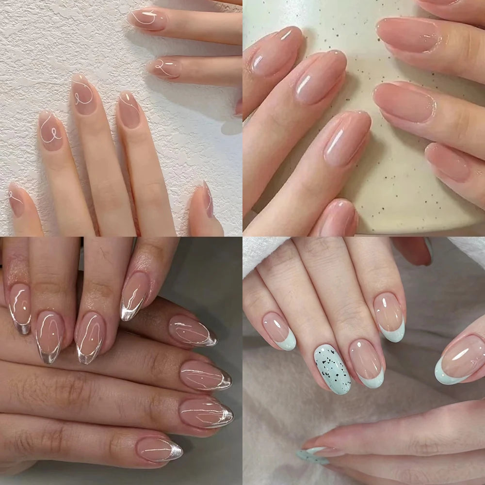 150Pcs Gradient Nude Short Almond Fake Nails XS/S/M Size Glossy Full