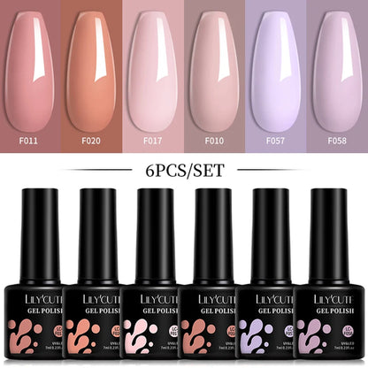 LILYCUTE 6Pcs/Set 7ML Gel DIY Nail Polish Bright Pink Semi Permanent