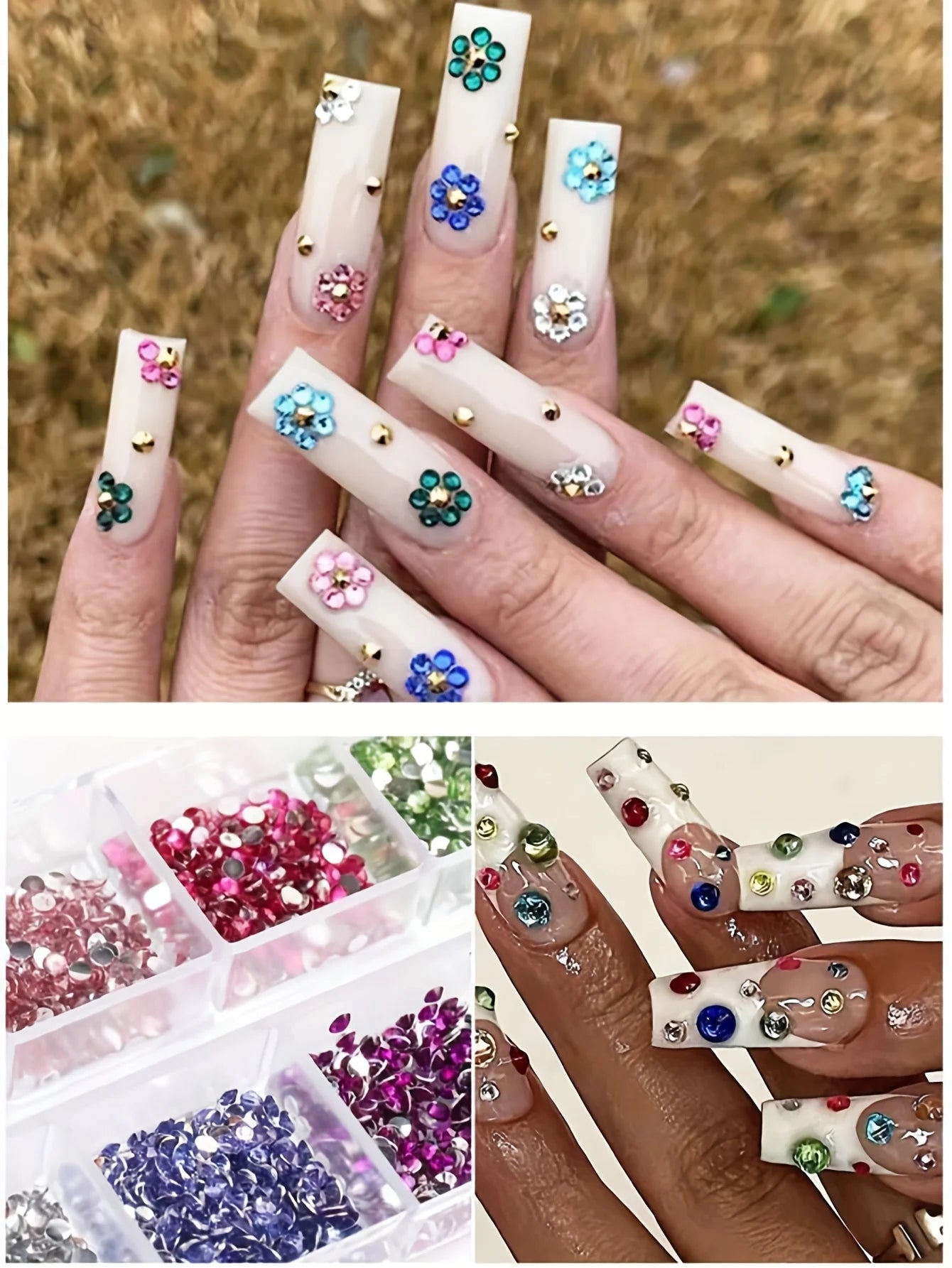 12 Grid Shimmering Crystal Nail Art Rhinestones - Flatback Gemstones