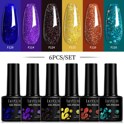 LILYCUTE 6Pcs/Set 7ML Gel DIY Nail Polish Bright Pink Semi Permanent