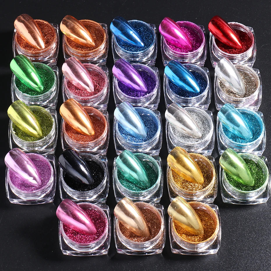 23pcs/Set Metallic Chrome Nail Powder Y2K Styles Magic Mirror