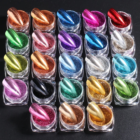 23pcs/Set Metallic Chrome Nail Powder Y2K Styles Magic Mirror