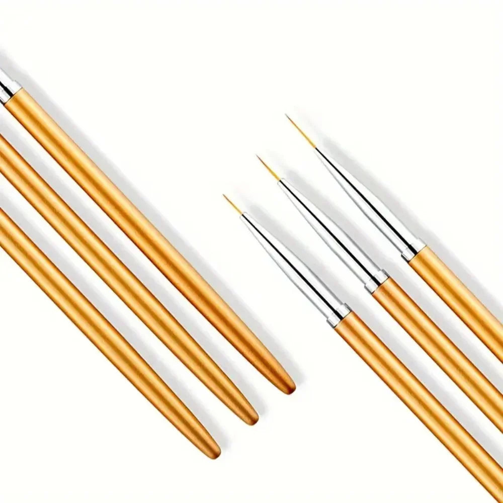 3Pcs Acrylic French Stripe Nail Art Liner Brush 3D Tips Line Stripes
